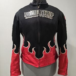 Power Trip Women's Black and Red Flame Utility Jacket